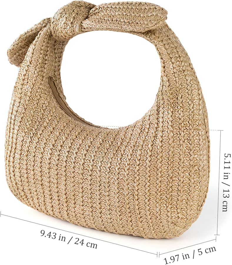 Natural Straw Handbag Women Woven Beach Bag Summer Travel Toiletry Purse - Image 2